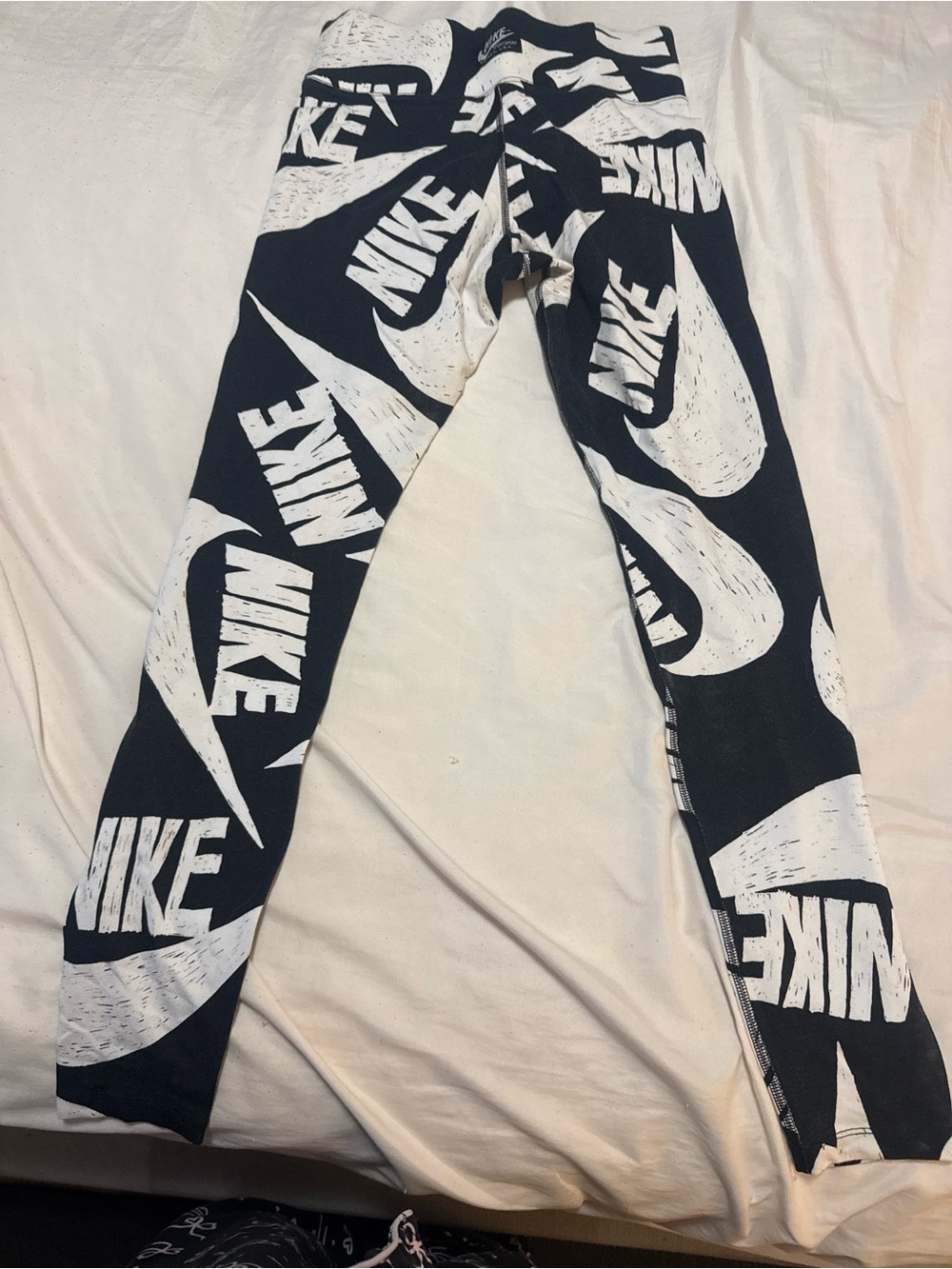 Nike Black and White Allover Logo Kids Leggings